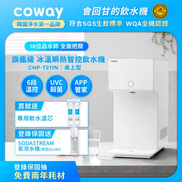 【Coway】【純淨水極光】冰溫瞬熱智控桌上型飲水機 CHP-7211N(原廠安裝/贈前置軟水濾芯)