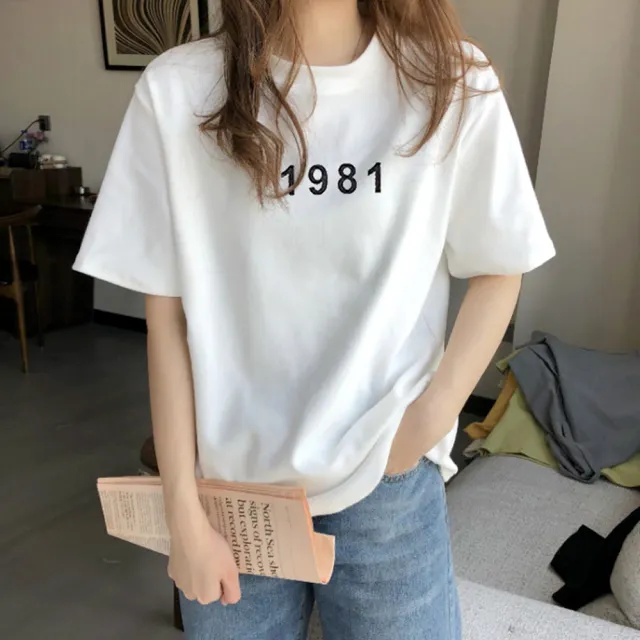 【MoonDy】圓領上衣 純棉短袖 寬版T恤 笑臉上衣 打底衫 美式上衣 上衣 女生上衣 寬版 t恤