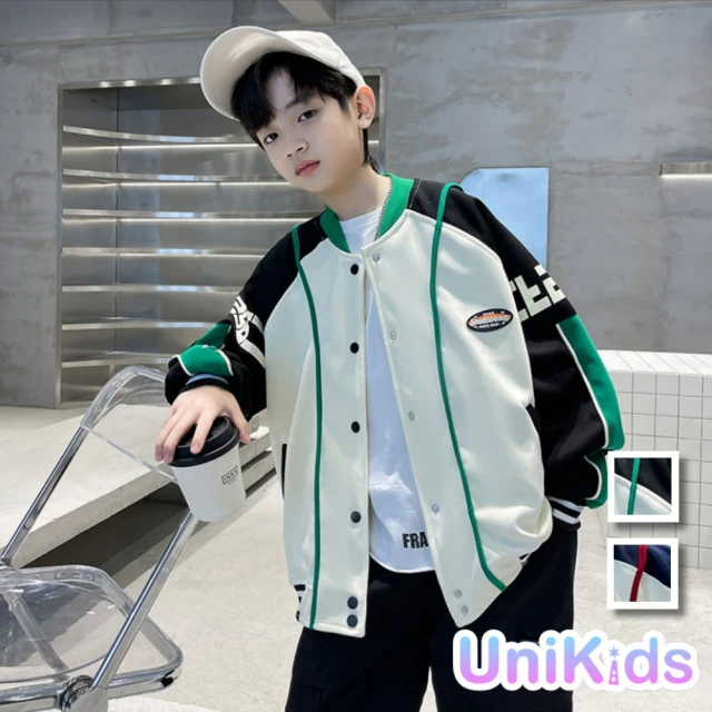 UniKids 中大童裝長袖外套 炸街棒球服夾克 男大童裝 CVQH8106(黑 紅)