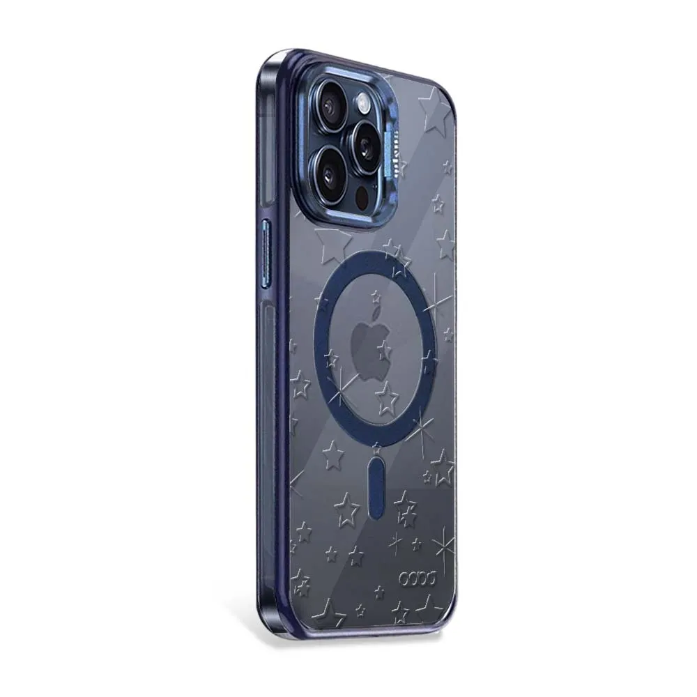 【apbs】iPhone15/14 Pro 浮雕感防震雙料抗黃磁吸金屬框立架殼(星辰)
