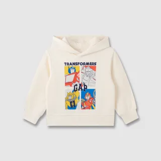【GAP】兒童裝 Gap x TRANSFORMERS變形金剛聯名 Logo印花刷毛帽T-象牙白(641307)