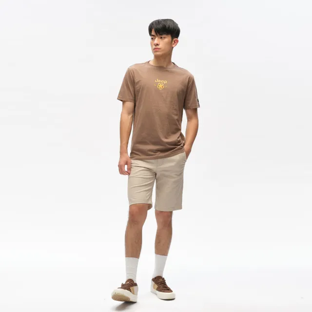 【JEEP】男裝 簡約百搭酷感印刷純棉短袖T恤(咖啡色)