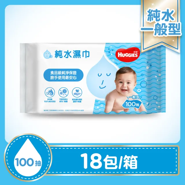 【HUGGIES 好奇】純水嬰兒濕巾厚型 80抽x20包 /一般型100抽x18包 箱購