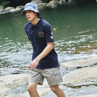 【JEEP】男裝 撞色衣袖純棉短袖POLO衫(紫色)
