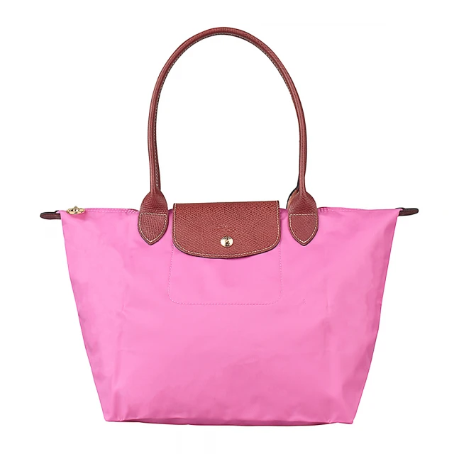 LONGCHAMP LONGCHAMP Le Pliage經典壓印LOGO尼龍拉鍊長把肩背水餃包(小/牡丹粉紅)