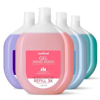 【method 美則】洗手乳補充瓶系列1000mlx4瓶(粉紅 海藍 清泉 薰衣草)
