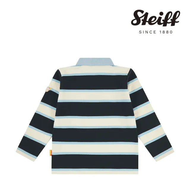 【STEIFF】熊頭童裝 長袖條紋Polo衫 內刷毛(長袖上衣)