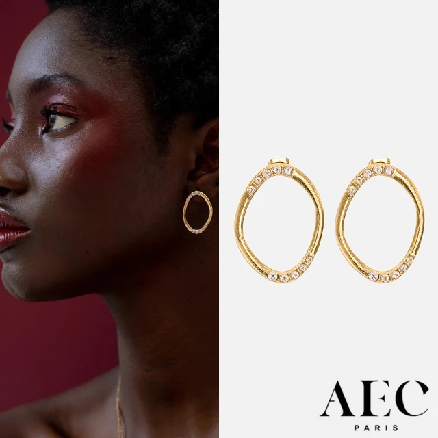 AEC Paris 巴黎品牌 簡約白鑽 金色立體橢圓形耳環 DROP EARRINGS DIONYSOS(橢圓形耳環)