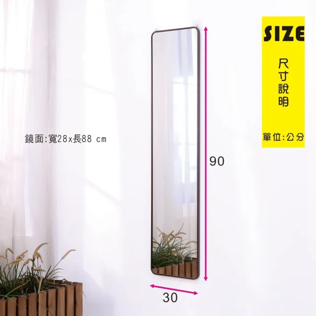 【BuyJM】時尚簡約膠框90x30公分附掛勾壁鏡(玄關鏡/穿衣鏡/掛鏡)