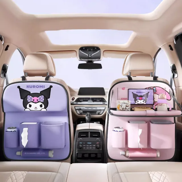 【SANRIO 三麗鷗】美樂蒂大耳狗汽車椅背收納袋車用餐桌 車用置物袋單入(椅背餐盤 後座置物架 車用收納)