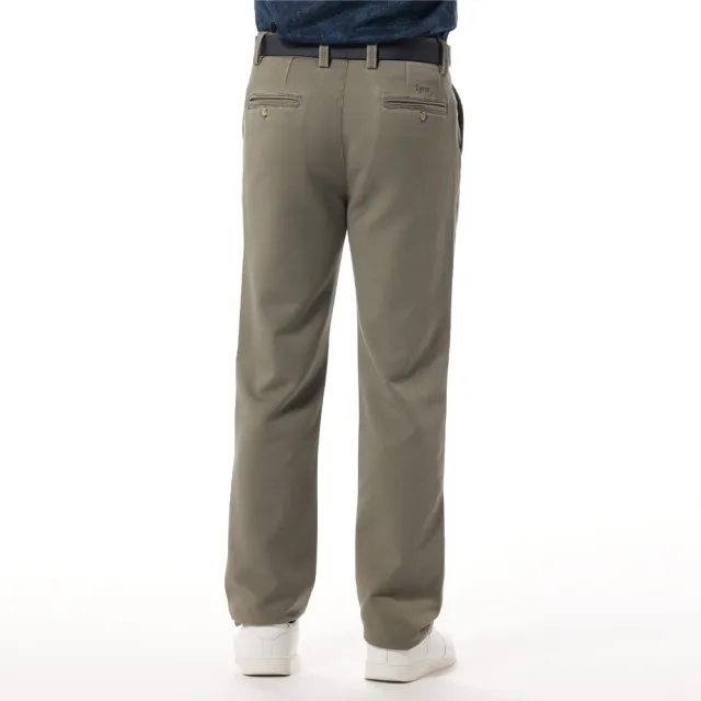 【Lynx Golf】男款混紡材質彈性舒適經典百搭素面卡其褲平口休閒長褲(卡其色)