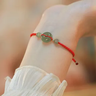 【MoonDy】手環 紅繩手鍊 平安扣 編織手鍊 招財手鍊 和田玉手鍊 平安扣手鍊 本命年 保平安