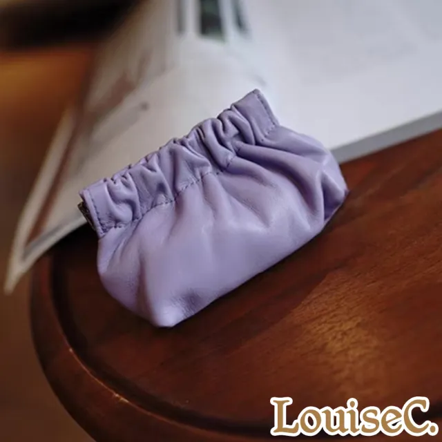 【LouiseC.】Tree House 羊皮皺褶設計彈片式夾口零錢耳機卡片收納真皮包-5色(真皮包包 MDZM8491)
