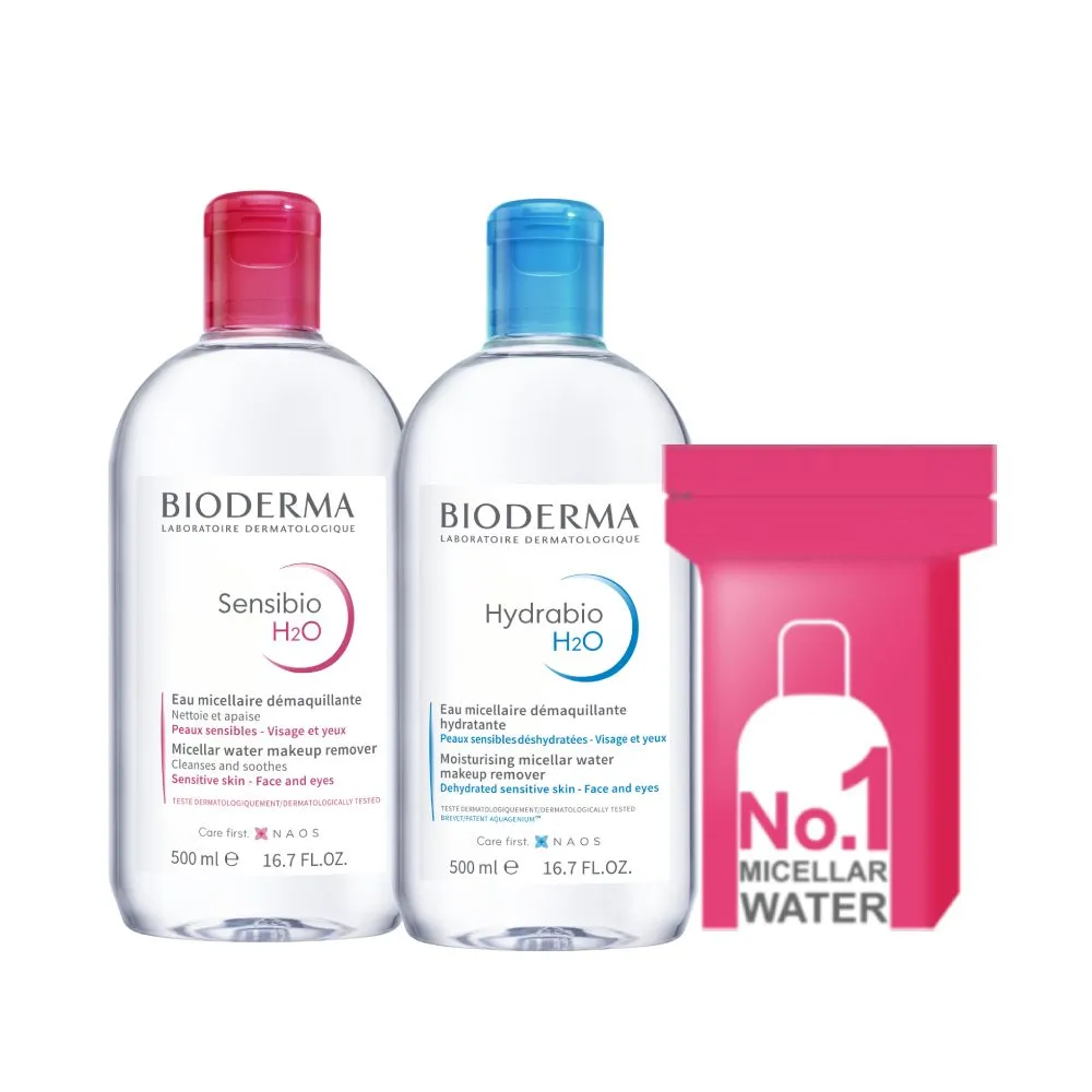 【BIODERMA 貝膚黛瑪 官方直營】潔膚液500mlx2(舒敏高效/保濕水潤/平衡控油_3款任選)(卸妝/卸妝水)