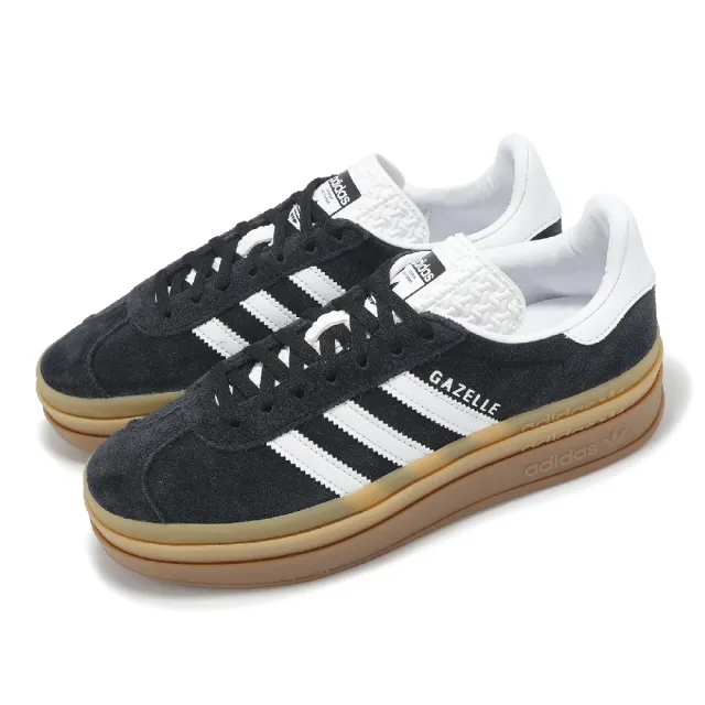 adidas 愛迪達】休閒鞋Gazelle Bold W 女鞋黑白厚底增高復古麂皮拼接愛