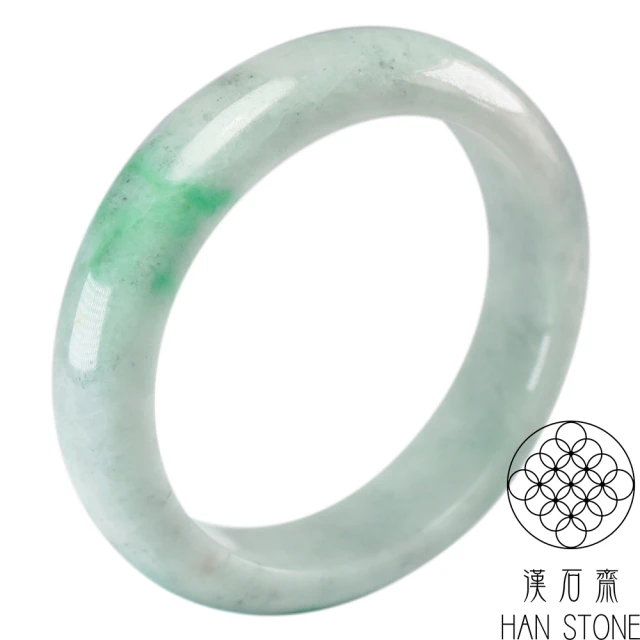 漢石齋 天然翡翠A貨 手鐲玉鐲 飄花種帶辣綠(手圍18.5/版寬15.6mm)