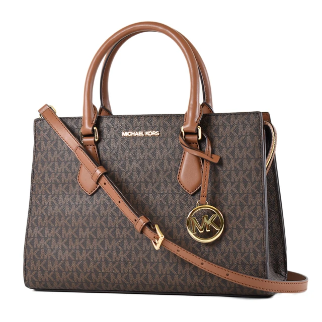 Michael Kors SHEILA 緹花LOGO防刮拉鍊手提/斜背二用包-焦糖色/中