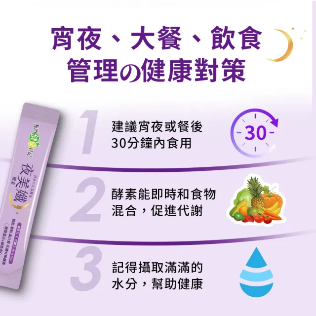 【我的健康日記】夜美孅酵素2盒組(共60包 劉品言代言)-膠原蛋白 維他命C 乳清蛋白 鉻 藤黃果