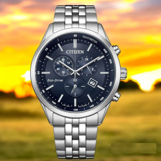 CITIZEN 星辰 藍面三眼光動能男錶/42mm(AT2570-56L)