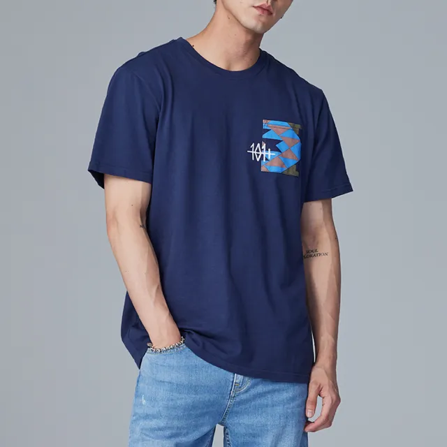 【Lee】男裝 短袖T恤 / 部落三角格紋 經典白 舒適版型 / 101+系列(LB302025742 / LB302025857)