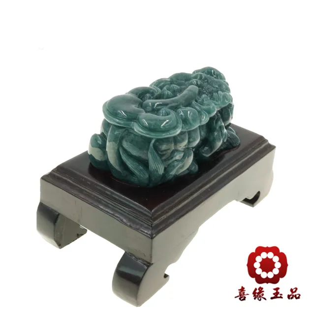 【喜緣玉品】貔貅 天然翡翠A貨 貔貅含珠 如意 風水擺設 擺件(公)(開運風水)