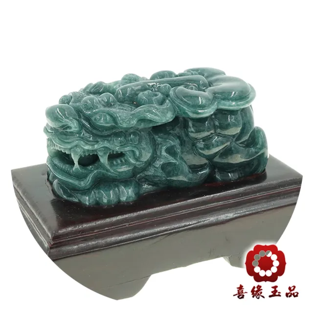 【喜緣玉品】貔貅 天然翡翠A貨 貔貅含珠 如意 風水擺設 擺件(公)(開運風水)