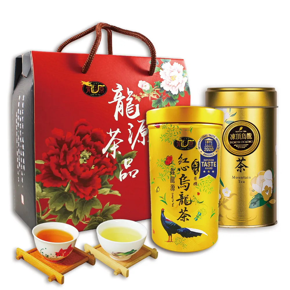 【龍源茶品】米其林3星獎有機烏龍+凍頂茶葉禮盒2罐(共200g;清+熟茶;有機認證茶;附提繩)