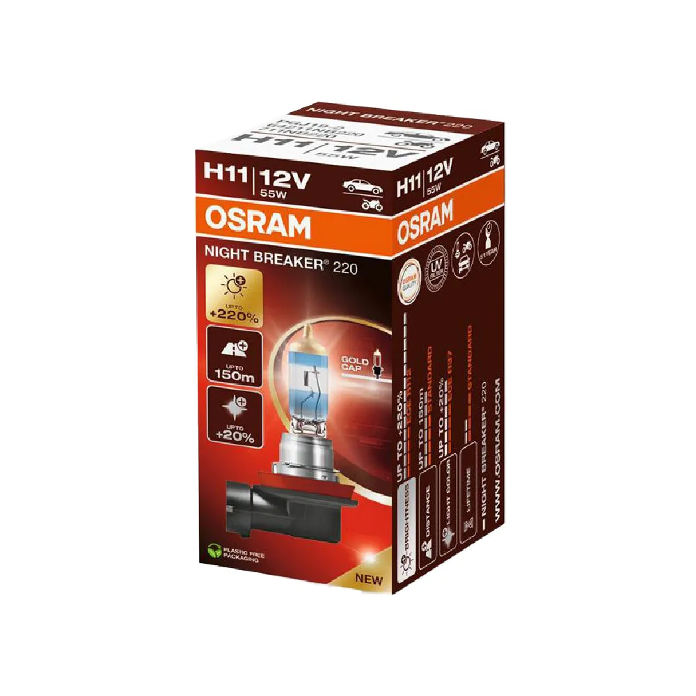 【Osram 歐司朗】H11 Night Breaker 220(增亮達220%大燈 遠燈 H11燈泡)