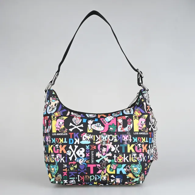 【TOKIDOKI】雙11 TOKIDOKI 黑色LOGO日系卡通圖案尼龍拉鍊肩背包(黑x彩)