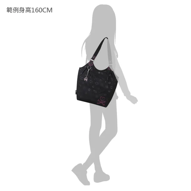 【TOKIDOKI】雙11 經典粉紅車線標誌反光銀風格尼龍銀扣肩背包(黑)