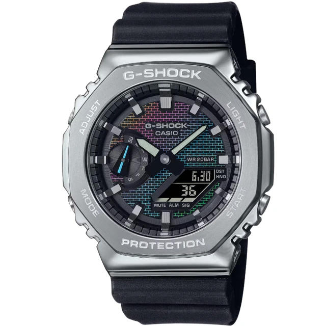 【CASIO 卡西歐】卡西歐G-SHOCK金屬鬧鈴雙顯運動錶-黑(GM-2100RW-1A 台灣公司貨)
