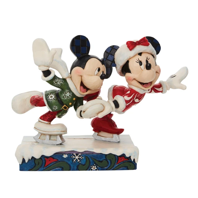 Enesco 精品家飾 Disney 迪士尼 米奇家族 米奇&米妮聖聖誕滑雪居家擺飾