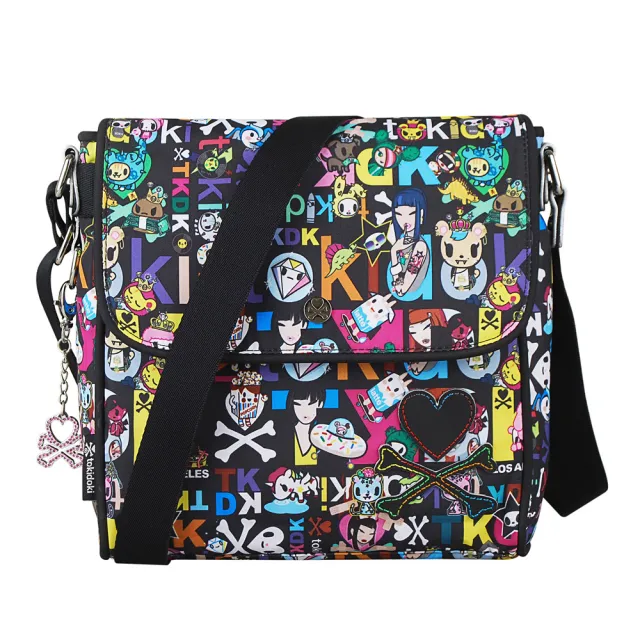 【TOKIDOKI】雙11 經典五車線LOGO日系卡通風格尼龍釦式斜背包(黑底彩)