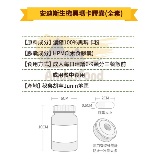 【Andes安迪斯】100%生機秘魯濃縮黑瑪卡膠囊(全素100顆)