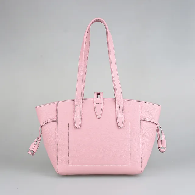 【FURLA 芙拉】FURLA NET燙金LOGO璇扣設計小牛皮拉鍊肩背托特包(寶寶粉)