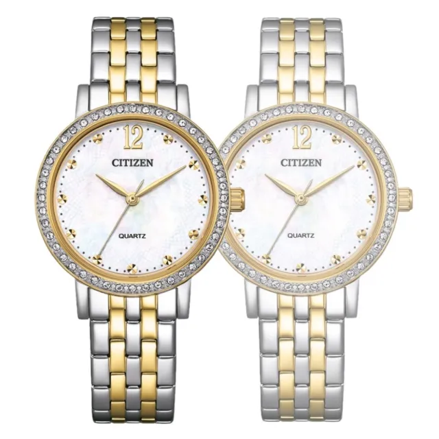 【CITIZEN 星辰】LADYS系列 白蝶貝 水鑽腕錶 石英錶31.2mm(EL3104-54D)