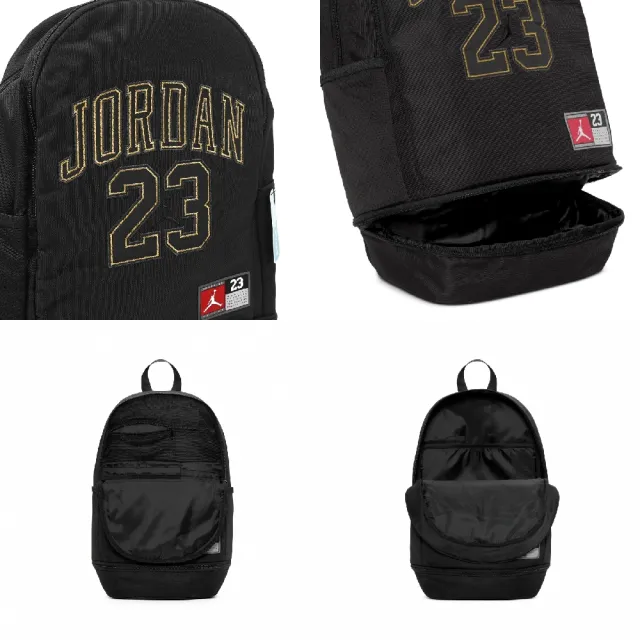 【NIKE 耐吉】後背包 Jordan Backpack 黑 金 15吋筆電包 雙肩背 水瓶側袋 多夾層 書包(JD2443007AD-001)