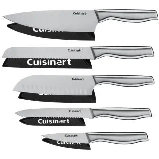 【Cuisinart 美膳雅】廚房不銹鋼刀具+刀套10件組(含主廚刀/三德刀/麵包刀/鋸齒刀/水果刀)