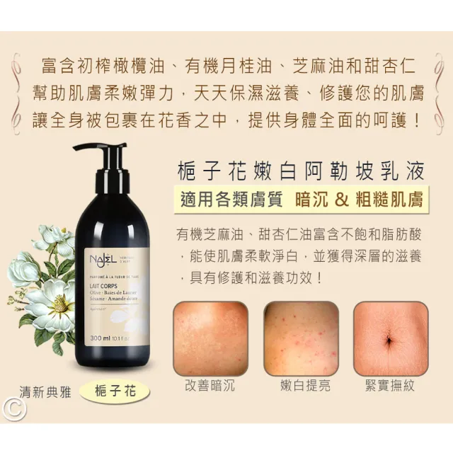 【NAJEL】阿勒坡經典花香氛保濕嫩白乳液300mlx2入(茉莉花/梔子花公司貨)