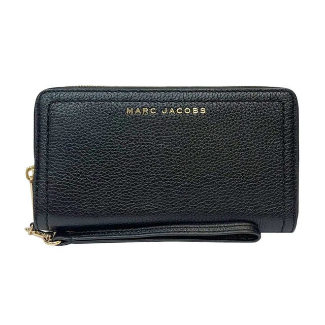 MARC JACOBS 馬克賈伯 簡約黑MJ logo鵝卵石皮革手拿拉鍊長夾(S130L01RE22-001)