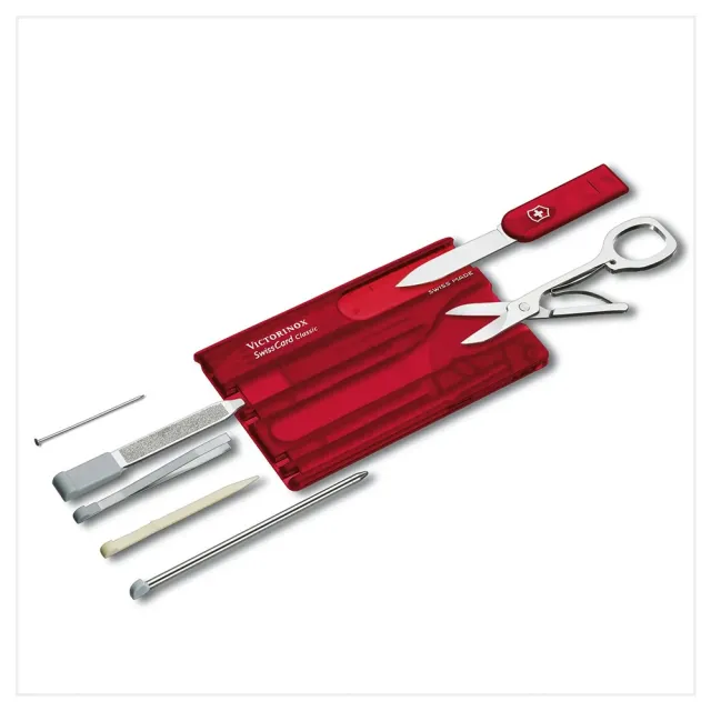 【VICTORINOX 瑞士維氏】SwissCard Classic 10用 瑞士卡/透紅(0.7100.T)