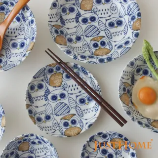 【Just Home】日本製貓頭鷹陶瓷12件碗盤餐具組(日本製 碗 盤 湯盤 餐具)