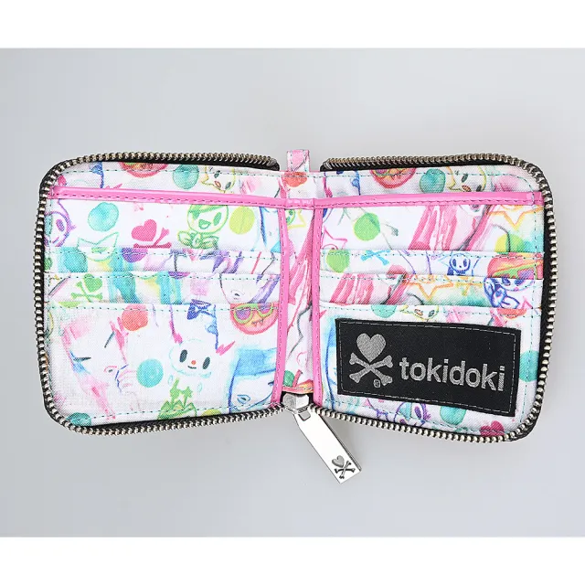 【TOKIDOKI】雙11 TOKIDOKI 藍色透明LOGO日系塗鴉圖案尼龍對折拉鍊短夾(粉紅x彩)