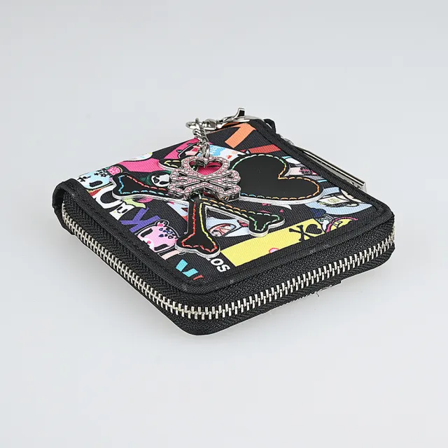 【TOKIDOKI】雙11 TOKIDOKI 黑色LOGO日系卡通圖案尼龍拉鍊短夾(黑x彩)