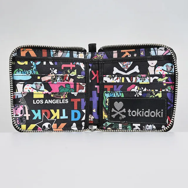 【TOKIDOKI】雙11 TOKIDOKI 黑色LOGO日系卡通圖案尼龍拉鍊短夾(黑x彩)