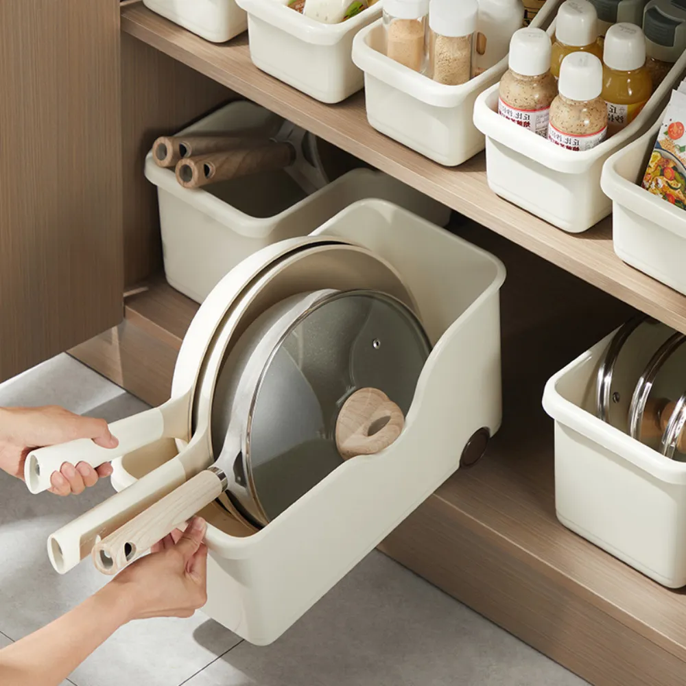 【Dagebeno荷生活】附滾輪式可拉動櫥下收納盒 流理台洗手台下分類整理置物盒(大號1入)