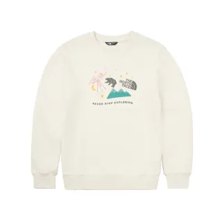 【The North Face 官方旗艦】北面兒童米白色純棉舒適大尺寸印花長袖上衣｜89XUQLI