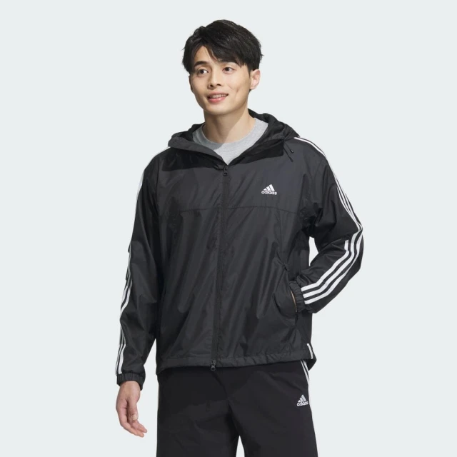 adidas 愛迪達 ES+ 3S WV JKT 黑色 男 風衣外套 拉鍊外套 休閒 運動(JF3912 ∞)