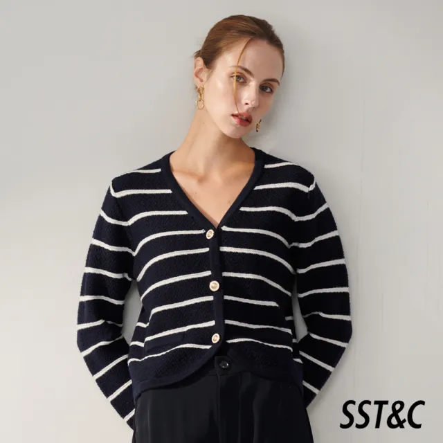 【SST&C】女裝 深藍條紋小香風針織外套01182409003(換季55折)