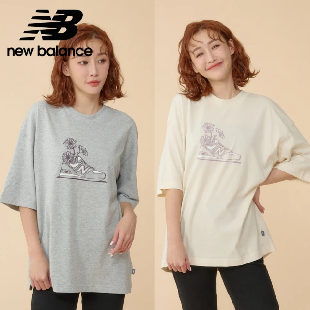 NEW BALANCE NB 俏皮插畫短袖上衣_女性_WT43556AG/WT43556LIN_杏/灰色任選(美版 版型偏大)